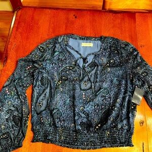 Lucky Brand paisley blouse with shirred waist. Size Medium.